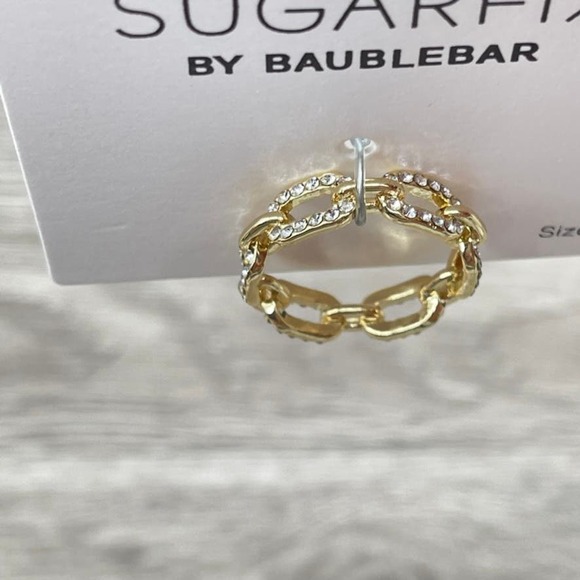 NWT - BAUBLEBAR Crystal Link Chain Ring in Gold Sugarfix - Size 7 - Picture 2 of 6